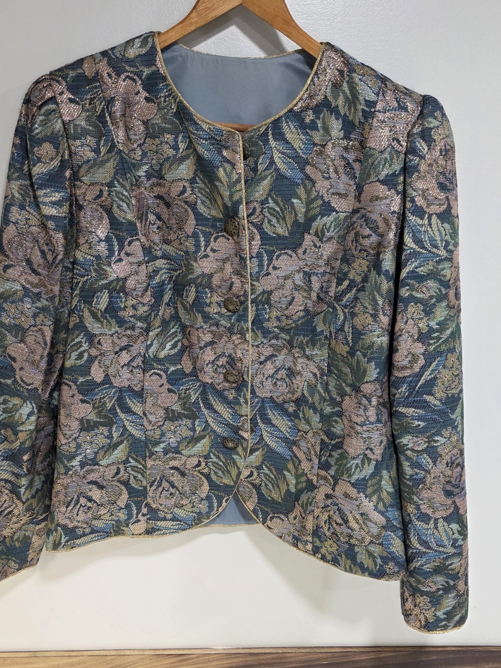 Floral Brocade Women's Jacket in Teal and Pink